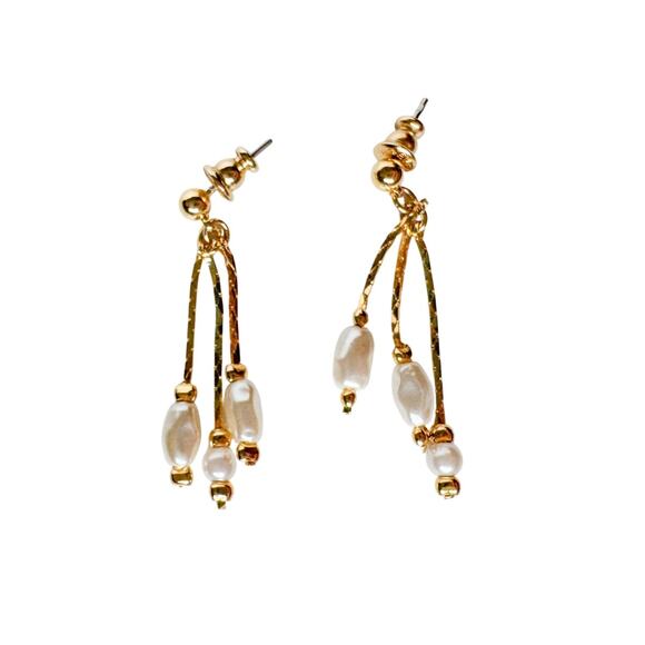 Sarah Cov Vintage Earrings Gold Pearl Clip Dangle Quiet Luxury Old Money Classic - Picture 2 of 7